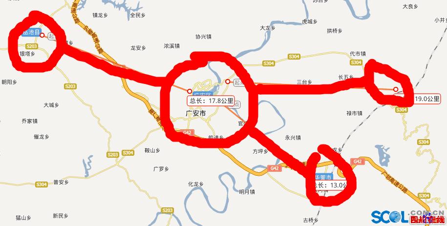 广安市区方向; 百度地图