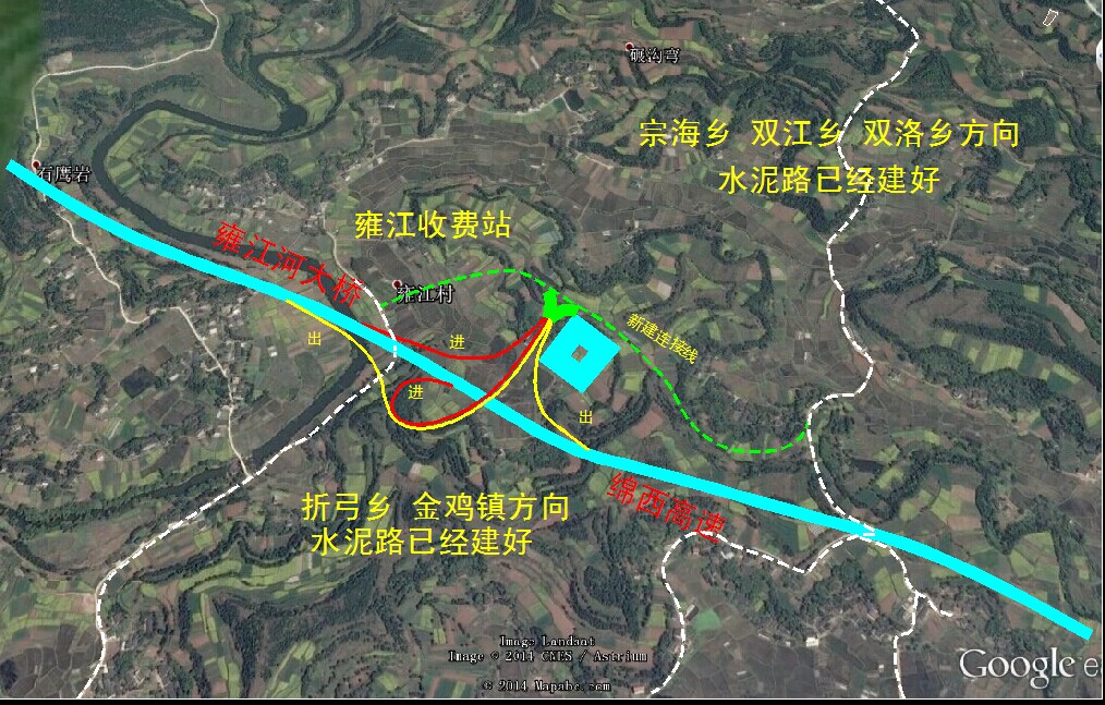 建议建设绵南高速 盐亭县雍江服务区 出口