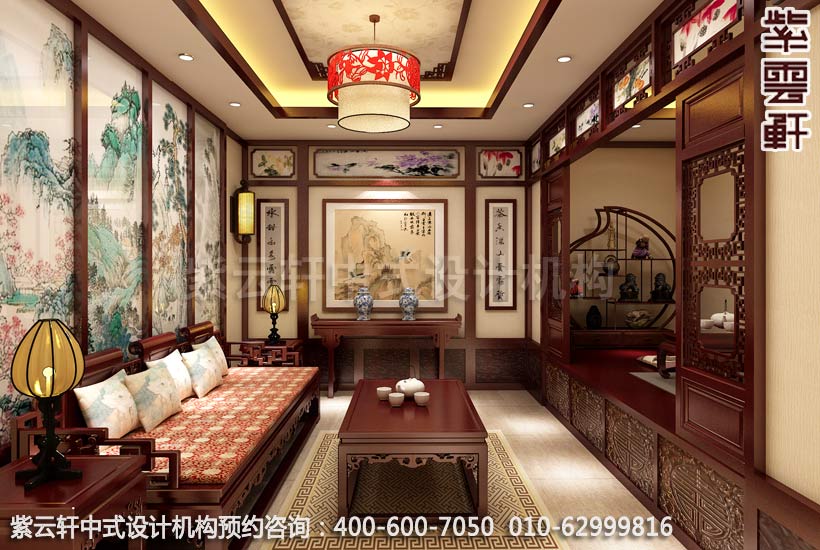 家庭中式茶室效果图,中式茶室装修效果图,家庭茶水间效果图_大山谷图库