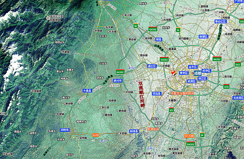 (图1,双流岷江河畔卫星图