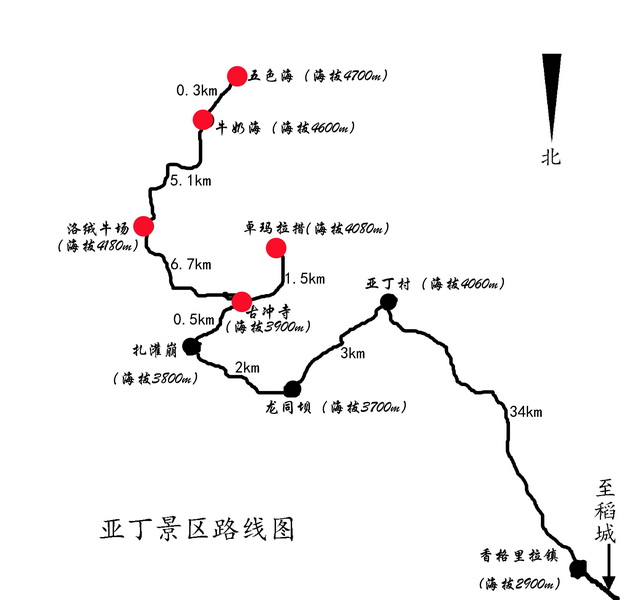 稻城亚丁景区内路线图图片