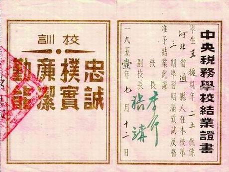 1951꣬˰ѧУҵ֤