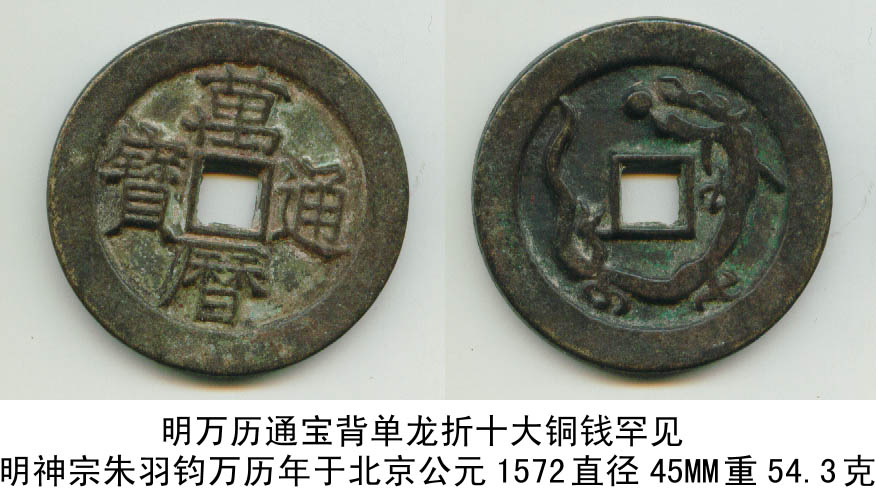 明万历通宝[背单龙]折十大铜钱包浆罕见
