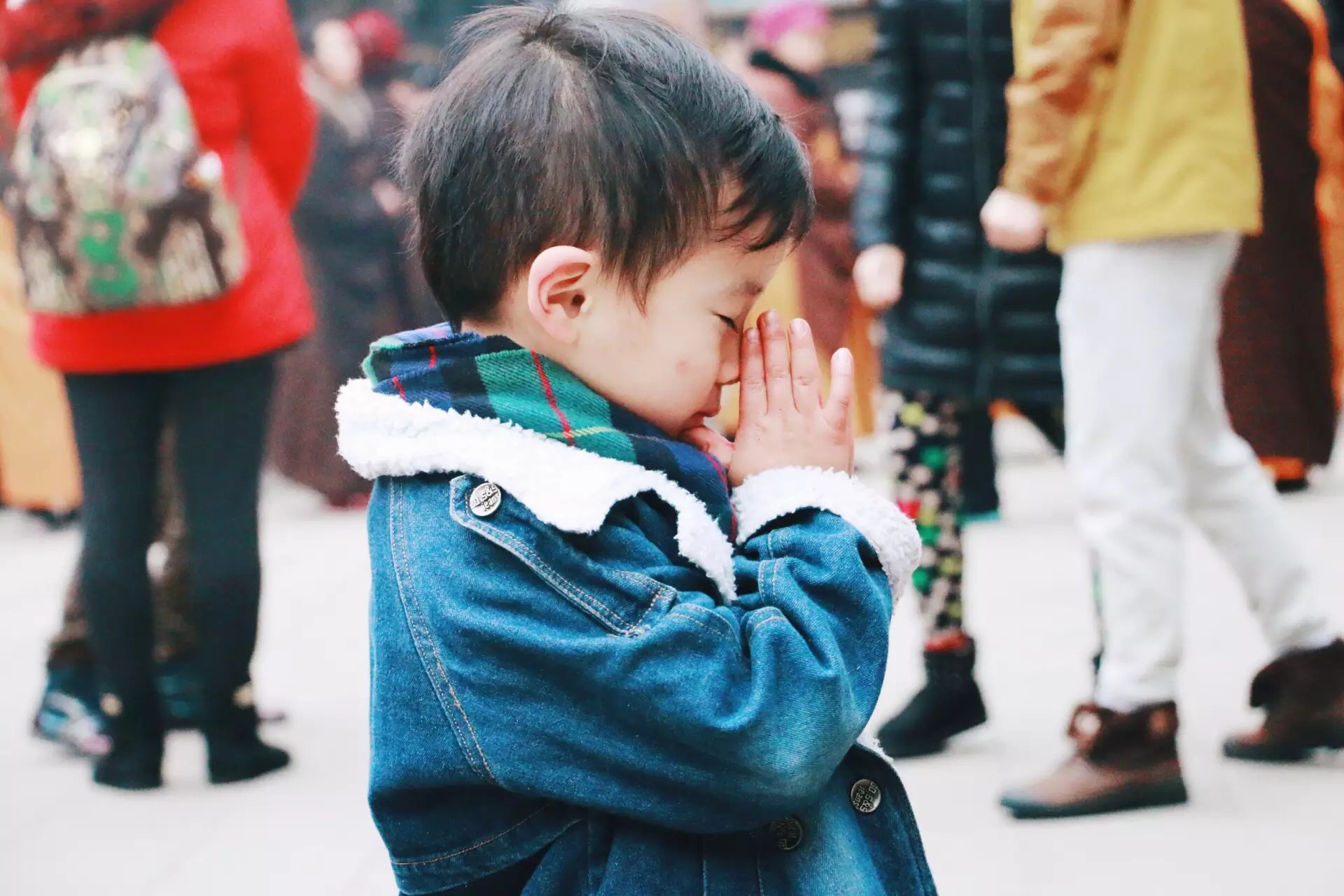 小男孩祈福灵泉寺