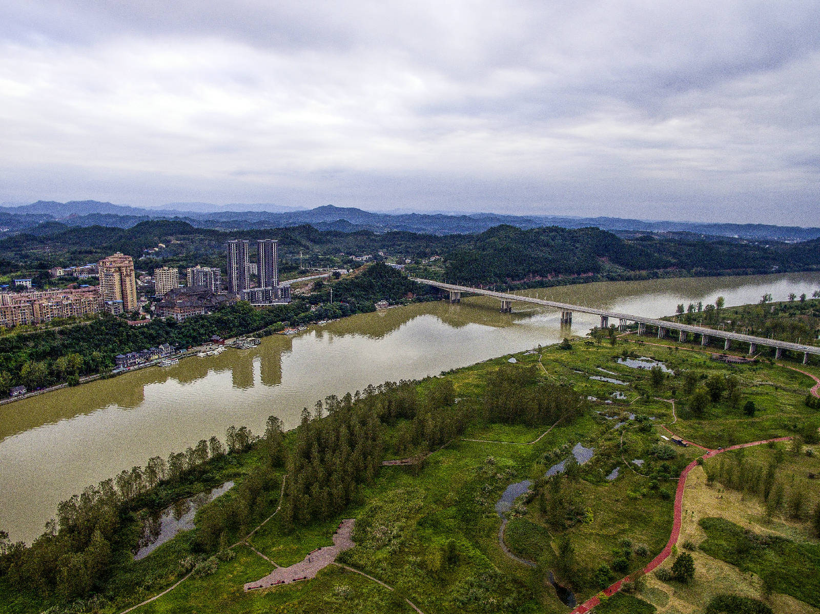 航拍蓬安系列国家湿地公园相如湖