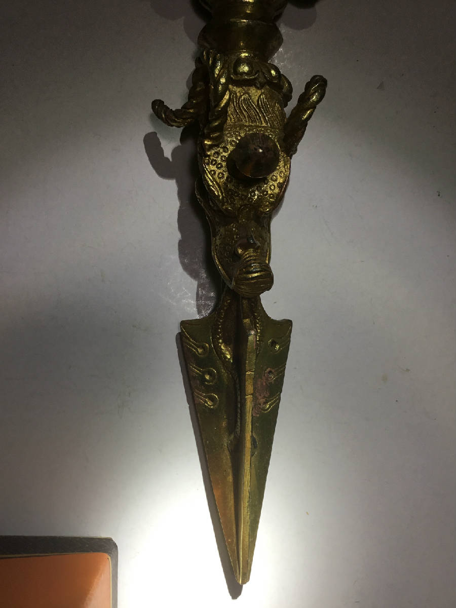 明佛教密宗象鼻四臂降魔驱邪财神鎏金大型金刚杵法器美品大珍