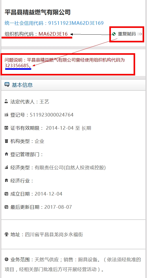 平昌精益有两个不同的组织机构代码