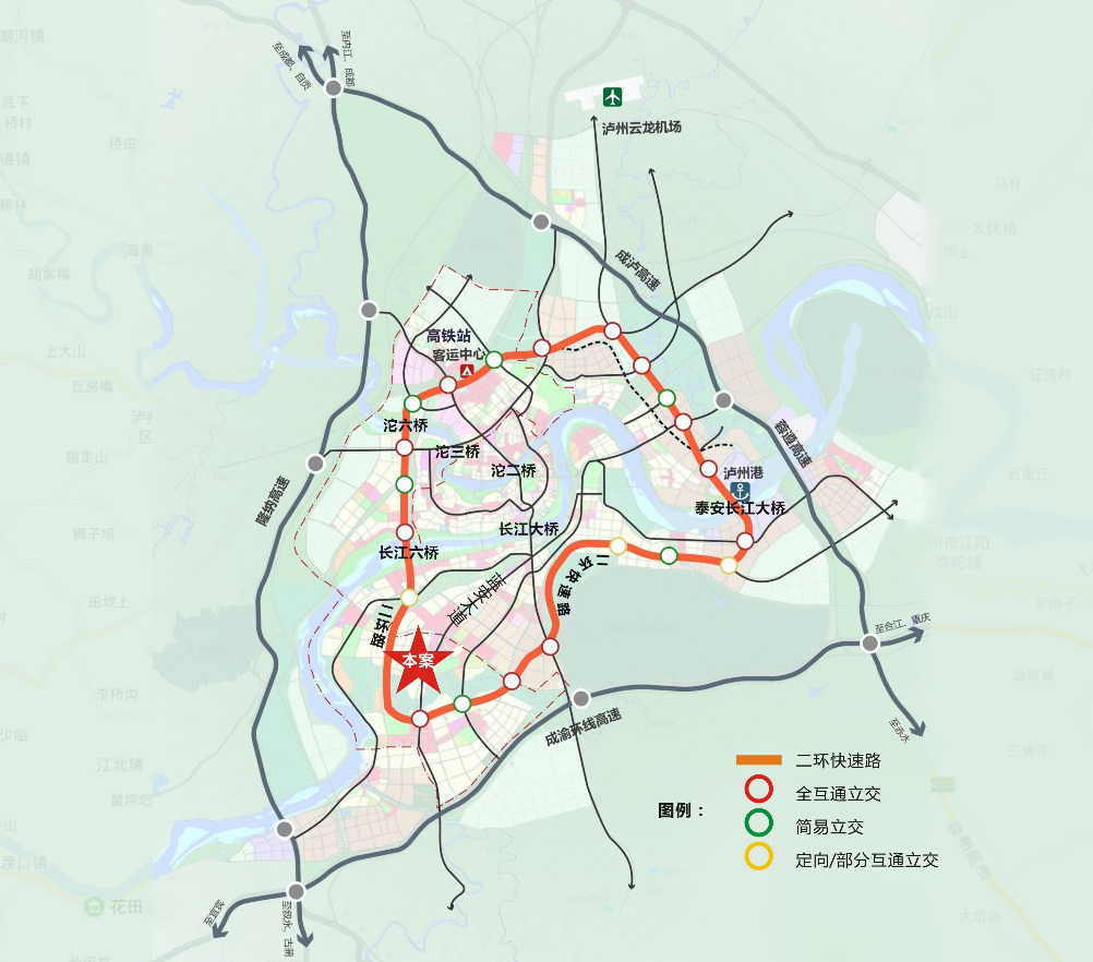 (长江湿地新城交通路网规划图,资料来源泸州城市控规公示)