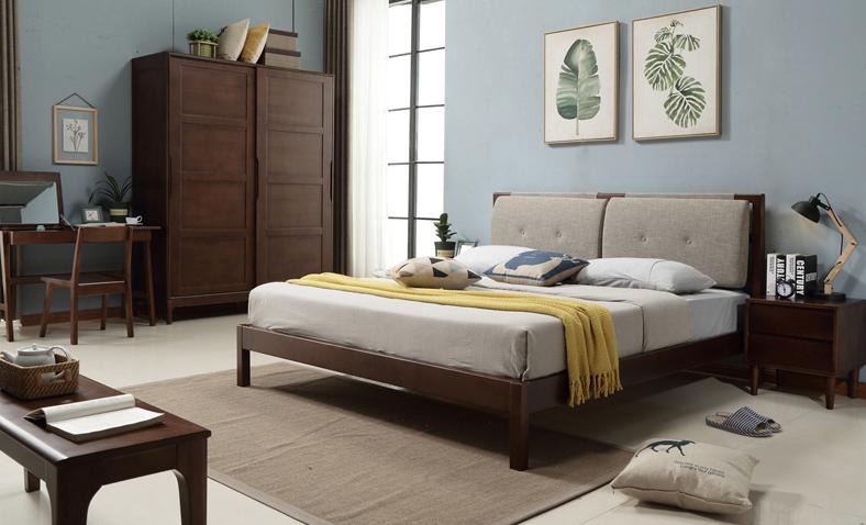 北欧简约风格 实木框架单,双人床怎么配