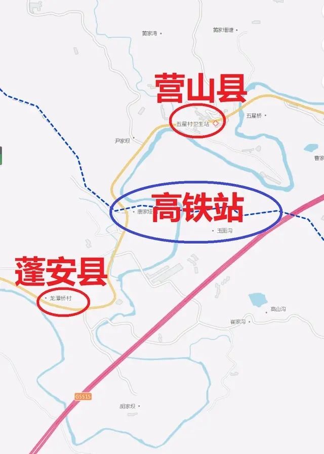 成南达万高铁拟在蓬安龙滩桥村和营山五星村之间设置高铁站